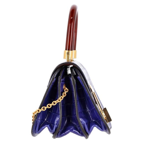 Mulberry Mews Mini Glossed Croc-Effect Shoulder Bag in Blue Leather - Picture 2 of 8